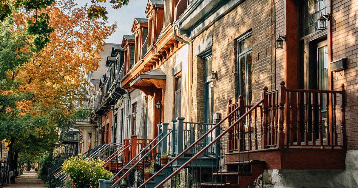 Colourful townhouses in downtown Montreal