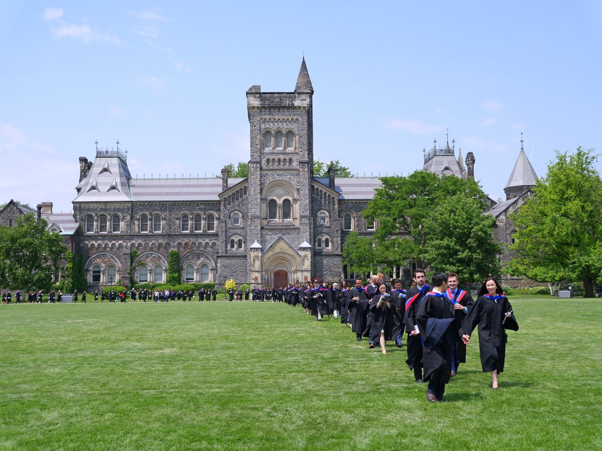 Toronto, Canada - June 7, 2018:  Graduates of the Faculty of Medicine at the University of Toronto march in a procession across campus to receive their diplomas.