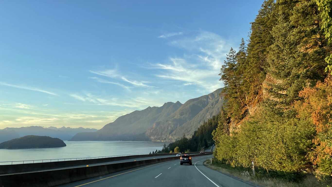 Driving along the Sea-To-Sky Highway in BC Canada