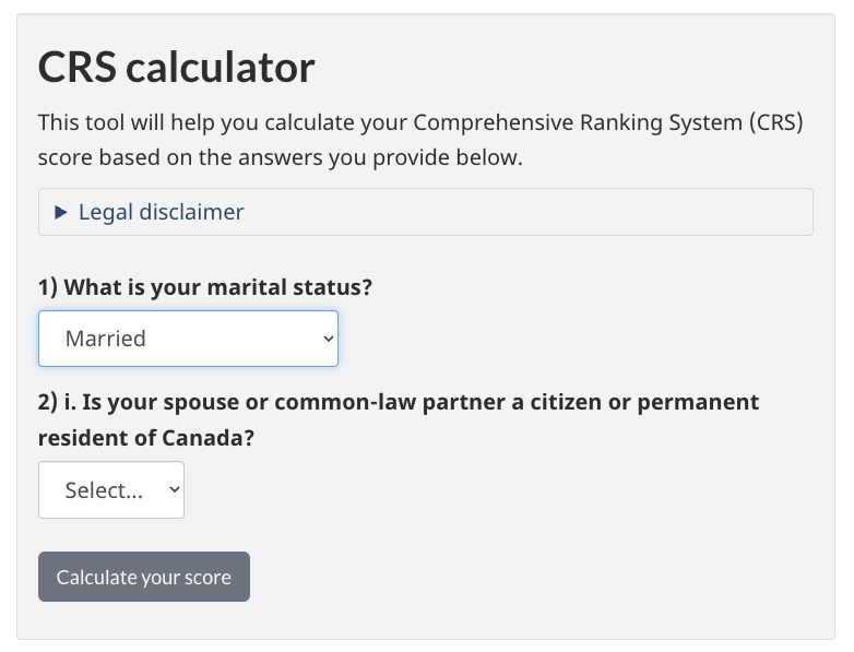 Tool to check your score in IRCC official page