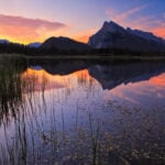 Evening light at Vermillion Lakes and Mount Rundle in Banff National Park, Canada