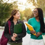 International students walking