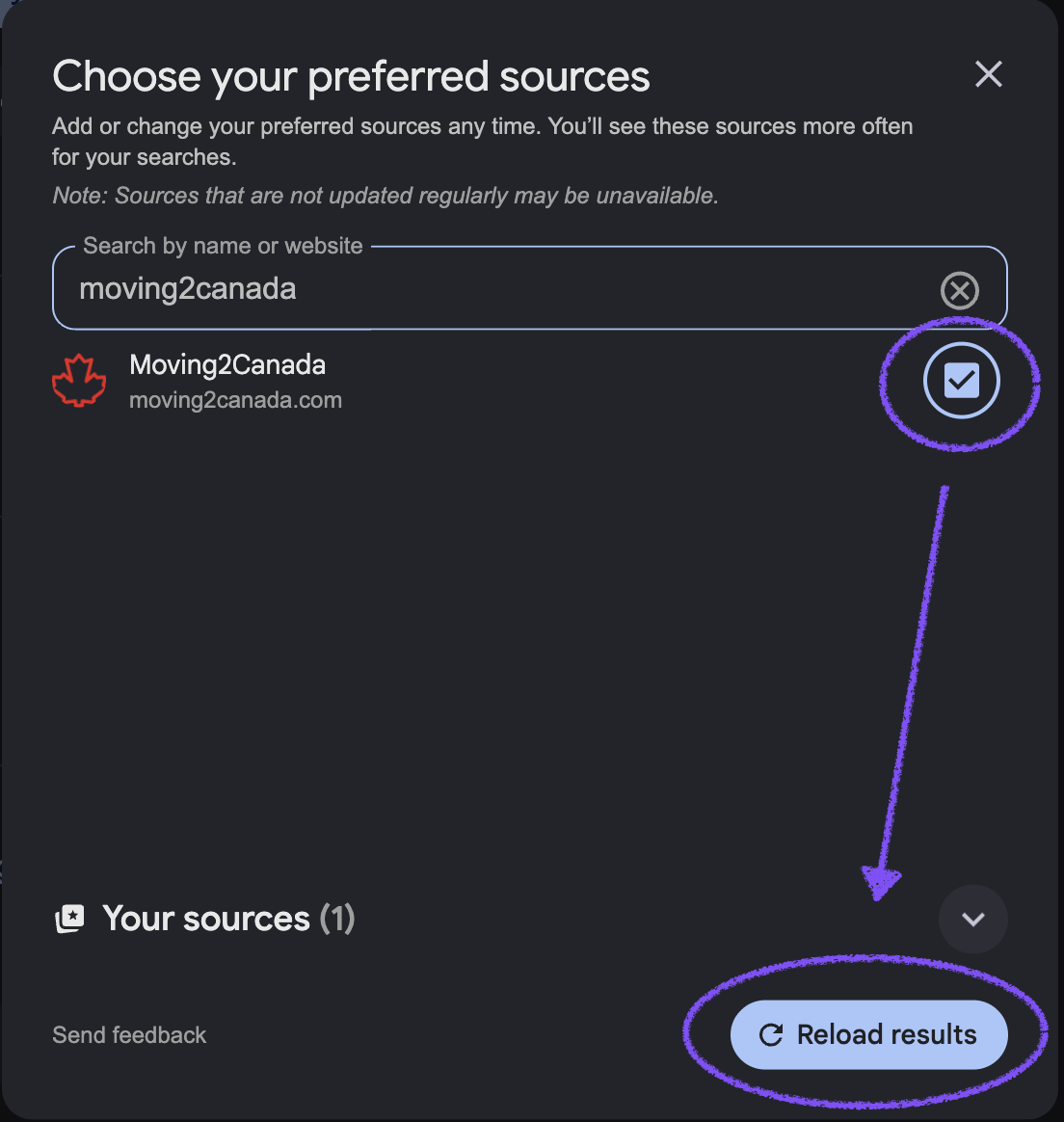 adding moving2canada as a Google preferred source